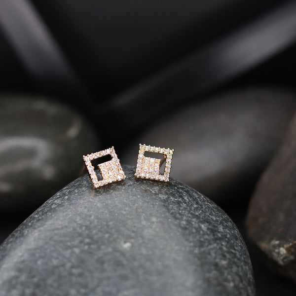 Etnico Valentine's Special Rose Gold Plated Square Studs Earrings for Women (E2975)
