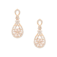 Etnico Valentine's Special Rose Gold Plated & White AD Studded Drop Earrings for Women (E2976)