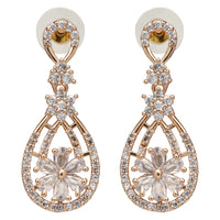 Etnico Valentine's Special Rose Gold Plated & White AD Studded Drop Earrings for Women (E2976)