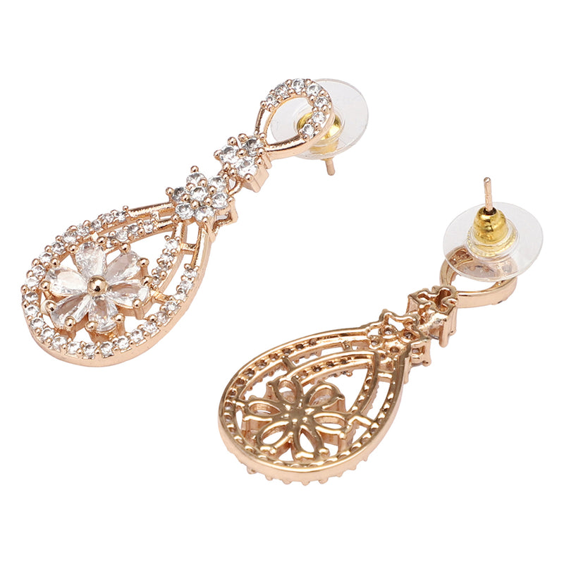 Etnico Valentine's Special Rose Gold Plated & White AD Studded Drop Earrings for Women (E2976)