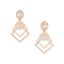 Etnico Valentine's Special Rose Gold Plated & White AD Studded Drop Earrings for Women (E2977)