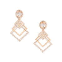 Etnico Valentine's Special Rose Gold Plated & White AD Studded Drop Earrings for Women (E2977)
