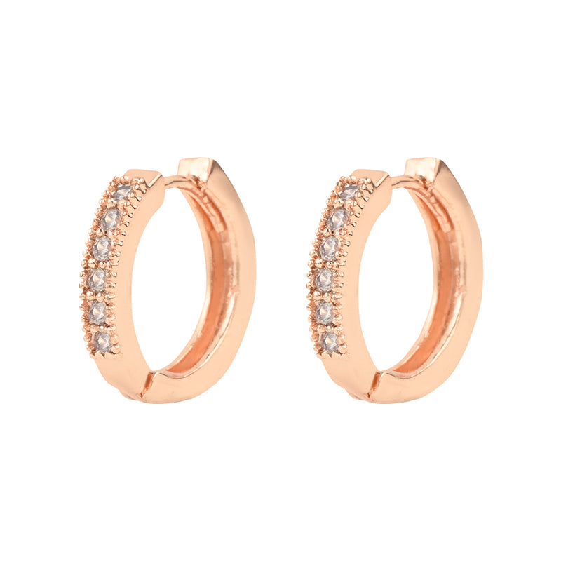 Etnico Valentine's Special Rose Gold-Plated Contemporary AD Studs Earrings for Women (E2978)