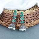 Etnico Silver Oxidised Traditional Kundan & Stone Studded Jhumka Earrings For Women (E2979ZG)