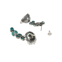 Etnico Silver Oxidised Traditional Kundan & Stone Studded Jhumka Earrings For Women (E2979ZG)