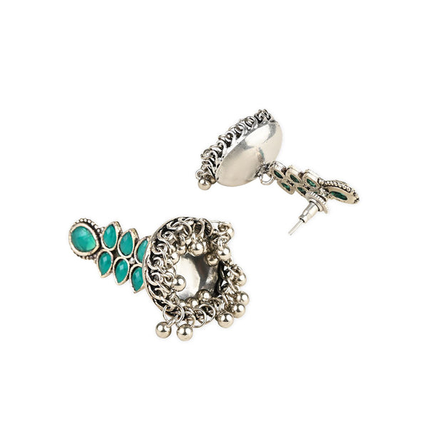 Etnico Silver Oxidised Traditional Kundan & Stone Studded Jhumka Earrings For Women (E2980ZG)