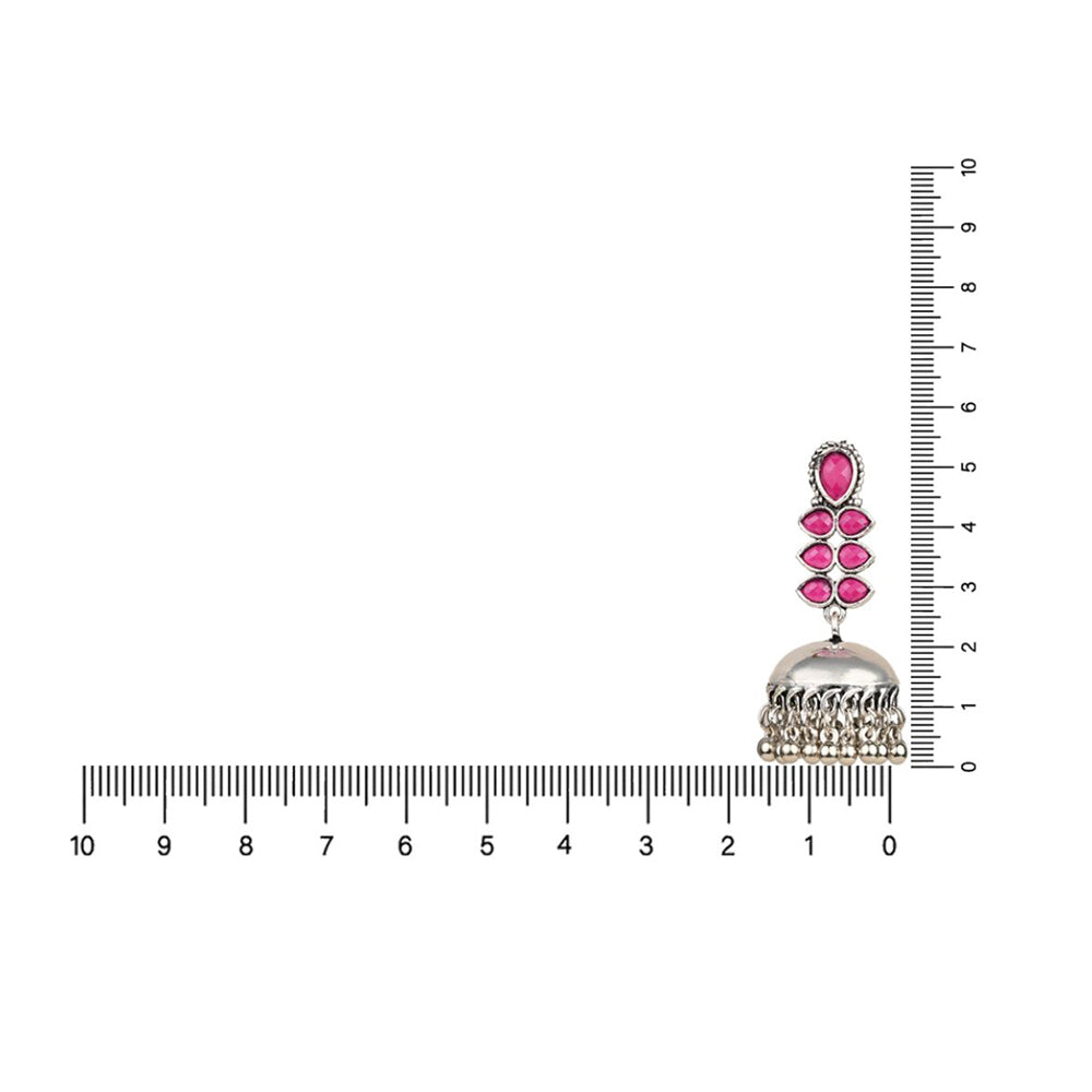 Etnico Silver Oxidised Traditional Kundan & Stone Studded Jhumka Earrings For Women (E2980ZQ)