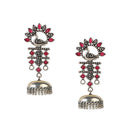 Etnico Silver Oxidised Traditional Kundan & Stone Studded Jhumka Earrings For Women (E2981ZQ)