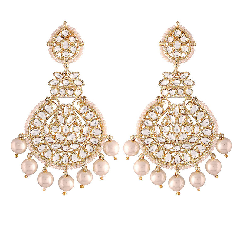 Etnico Women's Gold Plated Intricately Designed Traditional Beaded Chandbali Earrings Glided with Kundans and Pearls (E3001W)