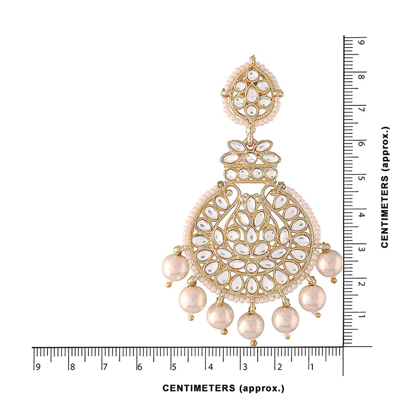 Etnico Women's Gold Plated Intricately Designed Traditional Beaded Chandbali Earrings Glided with Kundans and Pearls (E3001W)