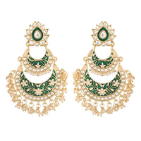 Etnico Women's Gold Plated Intricately Designed Traditional Meenakari Earrings Glided with Kundans & Pearls (E3003G)
