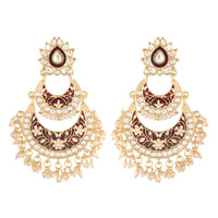 Etnico Women's Gold Plated Intricately Designed Traditional Meenakari Earrings Glided with Kundans & Pearls (E3003M)