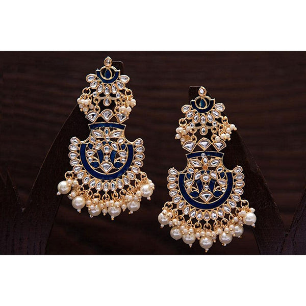 Etnico Women's Gold Plated Intricately Designed Traditional Meenakari Earrings Glided with Kundans & Pearls (E3004Bl)