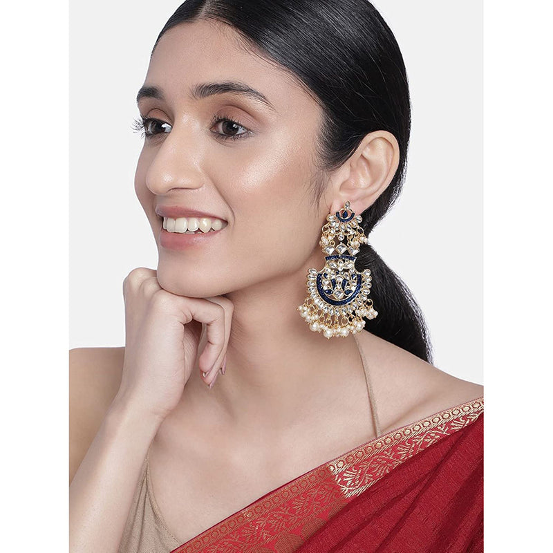 Etnico Women's Gold Plated Intricately Designed Traditional Meenakari Earrings Glided with Kundans & Pearls (E3004Bl)