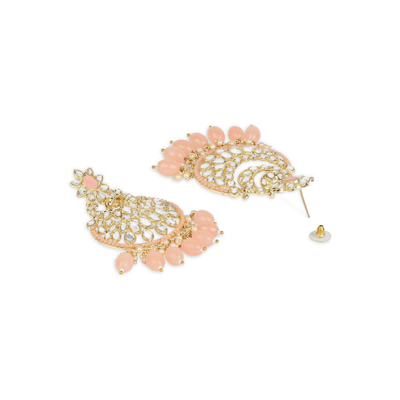 Etnico Gold Plated Traditional Handcrafted Pearl Kundan Beaded Chandbali Earrings for Women/Girls (E3028Pe)