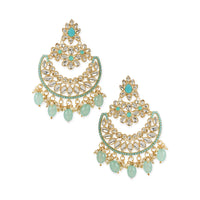 Etnico Gold Plated Traditional Handcrafted Pearl Kundan Beaded Chandbali Earrings for Women/Girls (E3030Sb)