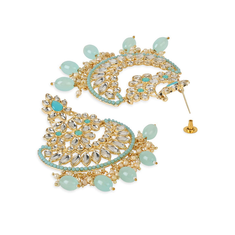 Etnico Gold Plated Traditional Handcrafted Pearl Kundan Beaded Chandbali Earrings for Women/Girls (E3030Sb)