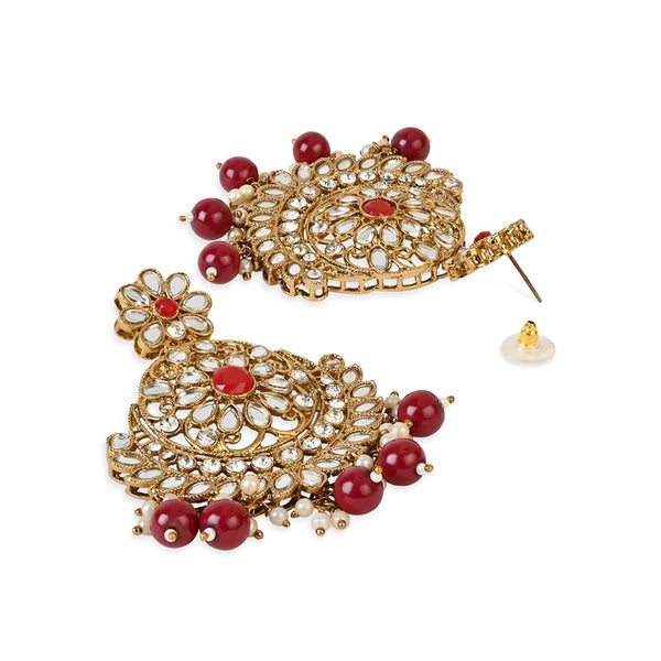 Etnico Gold Plated Traditional Meenakari Kundan & Stone Studded Chandbali Earrings For Women (E3059M)