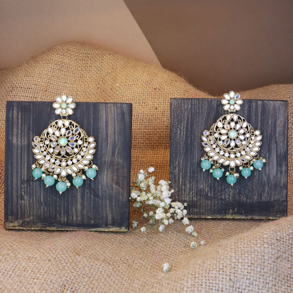 Etnico Gold Plated Traditional Meenakari Kundan & Stone Studded Chandbali Earrings For Women (E3059Sb)