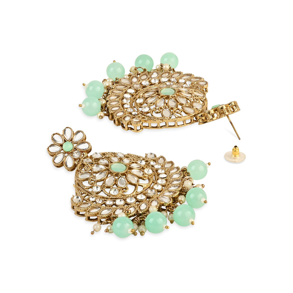 Etnico Gold Plated Traditional Meenakari Kundan & Stone Studded Chandbali Earrings For Women (E3059Sb)