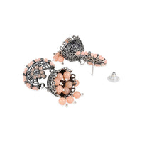 Etnico Silver Oxidised Traditional Peach Kundan & Stone Studded Jhumka Earrings For Women (E3061ZPe)