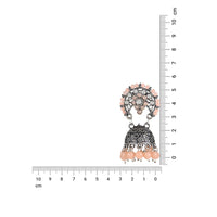 Etnico Silver Oxidised Traditional Peach Kundan & Stone Studded Jhumka Earrings For Women (E3061ZPe)