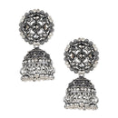 Etnico Silver Oxidised Traditional Kundan & Stone Studded Jhumka Earrings For Women (E3064OX)