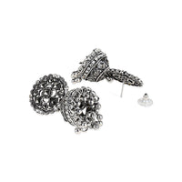 Etnico Silver Oxidised Traditional Kundan & Stone Studded Jhumka Earrings For Women (E3064OX)