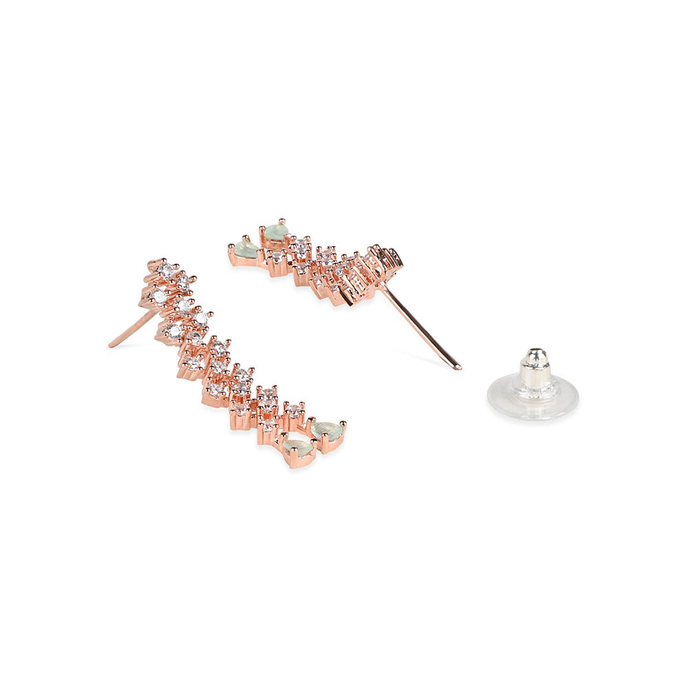 Etnico Valentine's Special Rose Gold Plated Glittering American Diamond Stone Studded Dangle & Drop Earrings for Women & Girls (E3065Min)