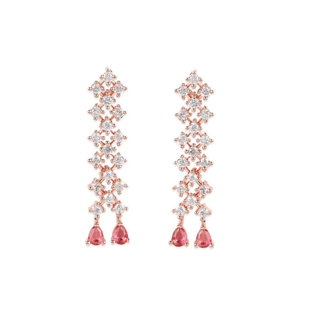 Etnico Valentine's Special Rose Gold Plated Glittering American Diamond Stone Studded Dangle & Drop Earrings for Women & Girls (E3065Q)