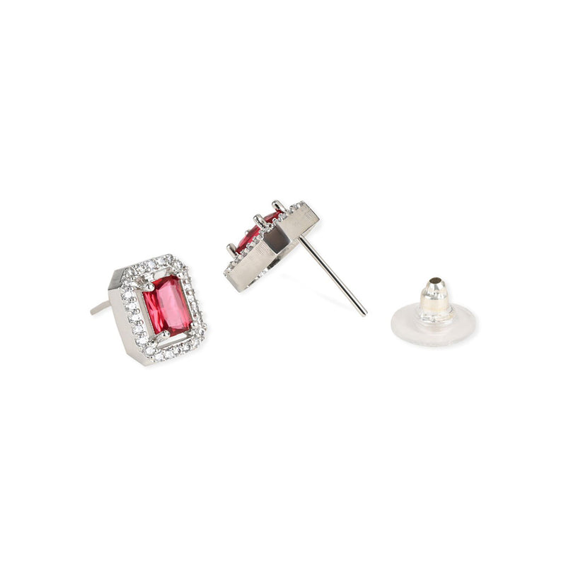 Etnico Valentine's Special Silver Plated Red CZ & American Diamond Beautiful Studs Earrings for Women / Girls (E3066ZR)