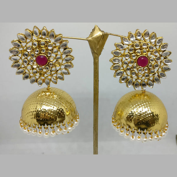 Midas Touch Gold Plated Red Stone And Kundan Jhumki Earrings