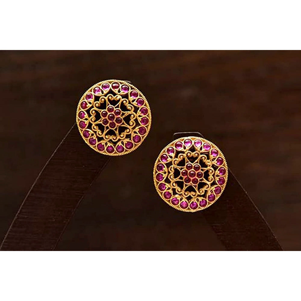 Etnico 18k Gold Plated Round Ruby Stone Handcraft Stud Earring for Women (E520)