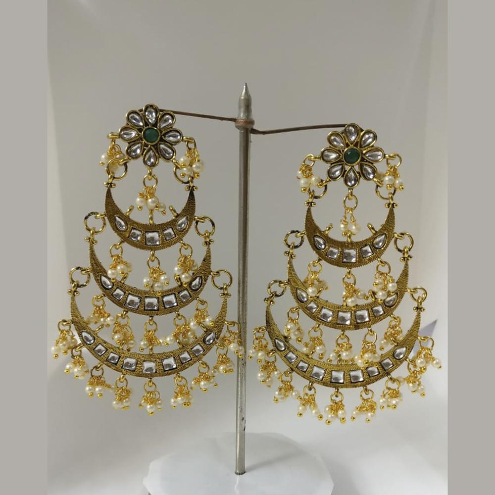 Midas Touch Gold Plated Green Stone And Kundan Dangler Earrings - E6008