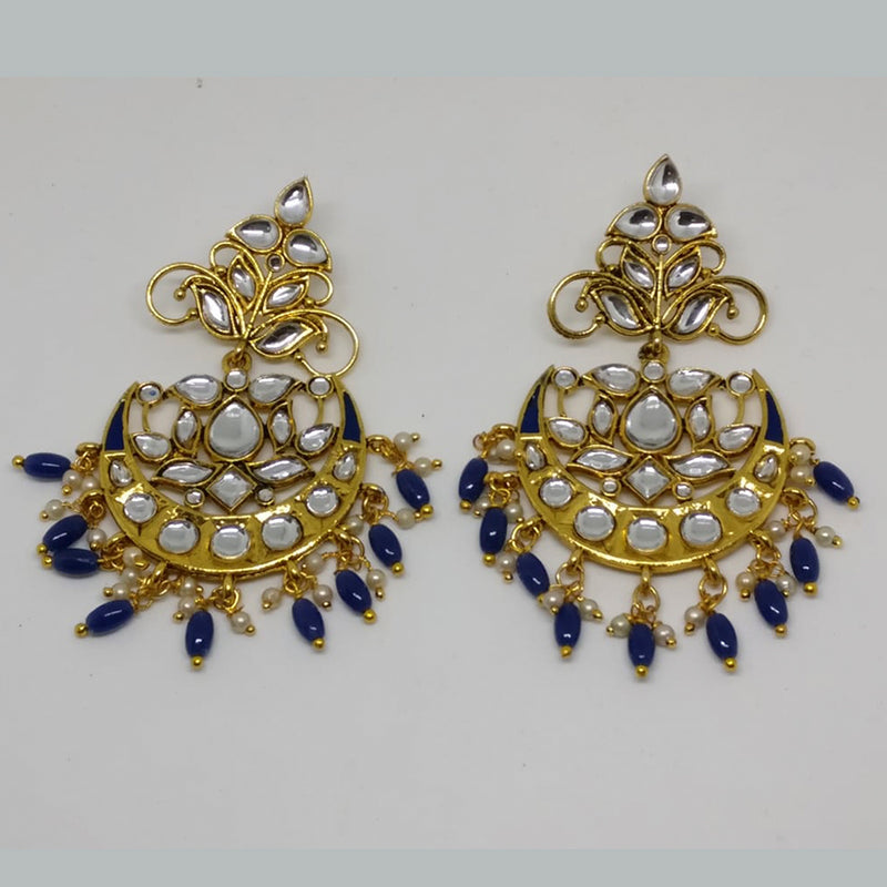 Midas Touch Gold Plated Kundan And Pearl Dangler Earrings