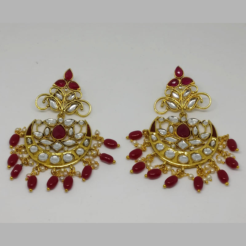 Midas Touch Gold Plated Kundan And Pearl Dangler Earrings