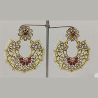 Midas Touch Gold Plated Maroon Pearl And Kundan Jhumki Earrings - E6017