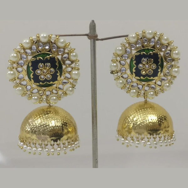 Midas Touch Gold Plated Green Meenakari And Kundan Jhumki Earrings - E6035