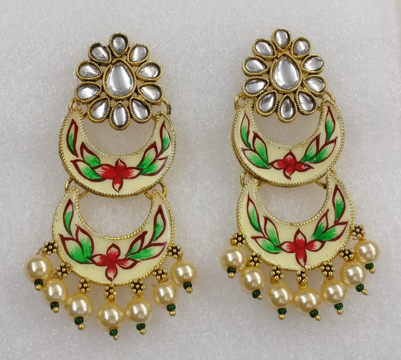 Midas Touch Gold Plated Meenakari And Kundan Dangler Earrings - E6057