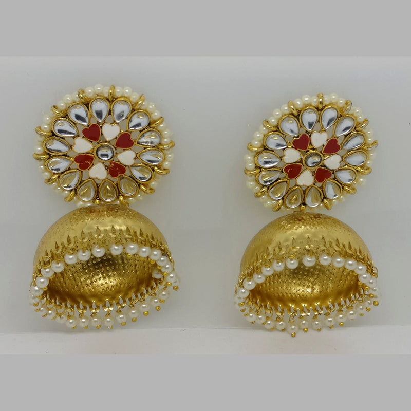 Midas Touch Gold Plated Meenakari & Kundan Jhumki Earrings