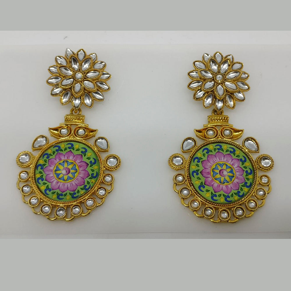 Midas Touch Gold Plated Meenakari & Kundan Dangler Earrings