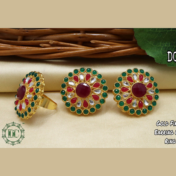 Diksha Collection Gold Plated Pota Stone Stud Earrings With Ring