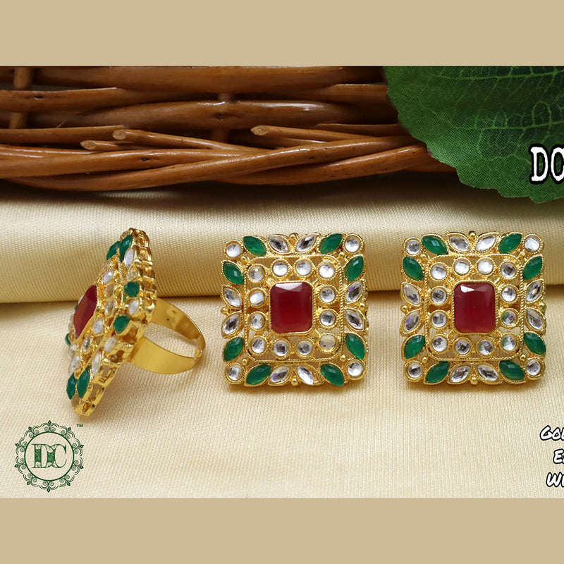 Diksha Collection Gold Plated Pota Stone Stud Earrings With Ring