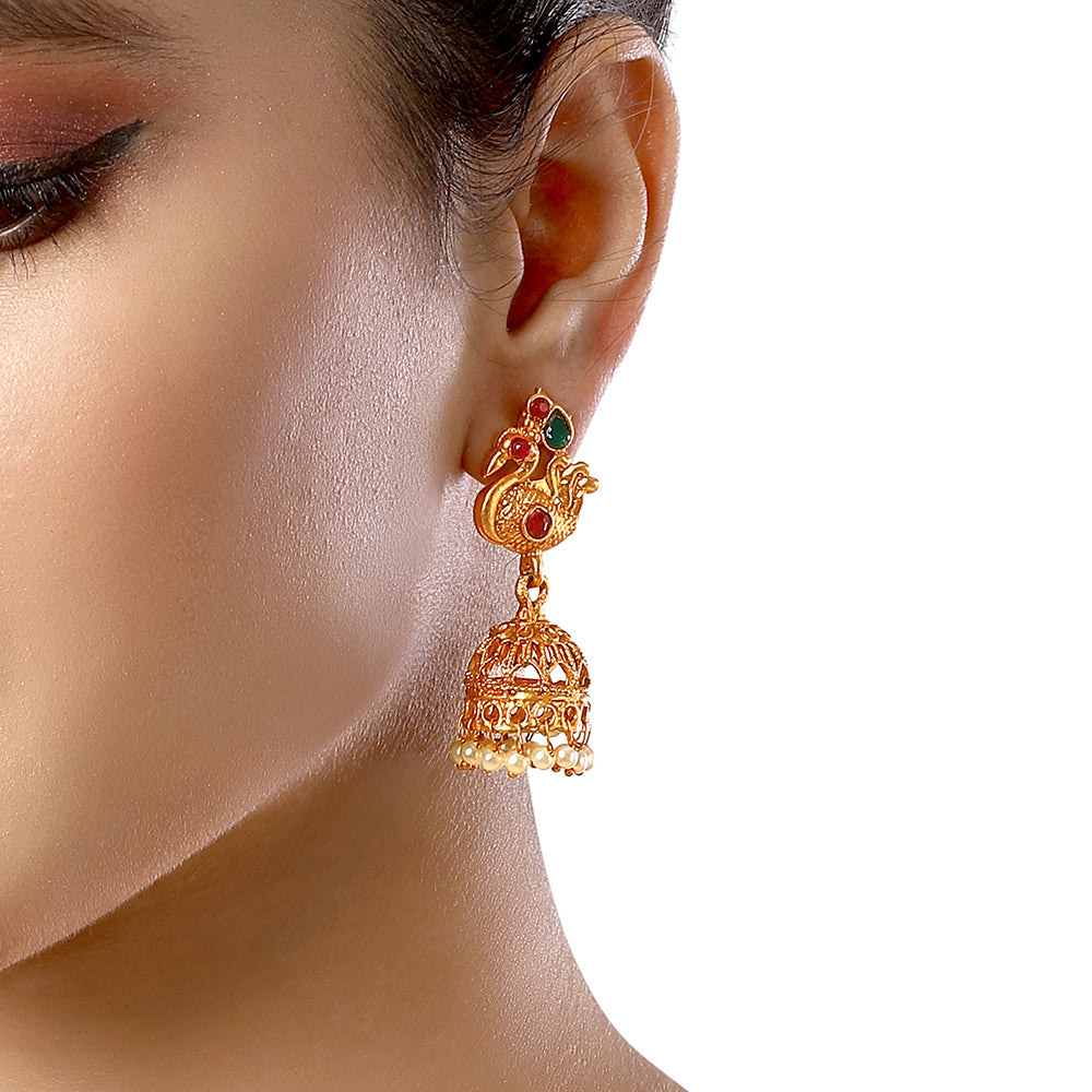 Shrishti Fashion Good-looking Peacock Gold Plated Jhumki Earring For Women