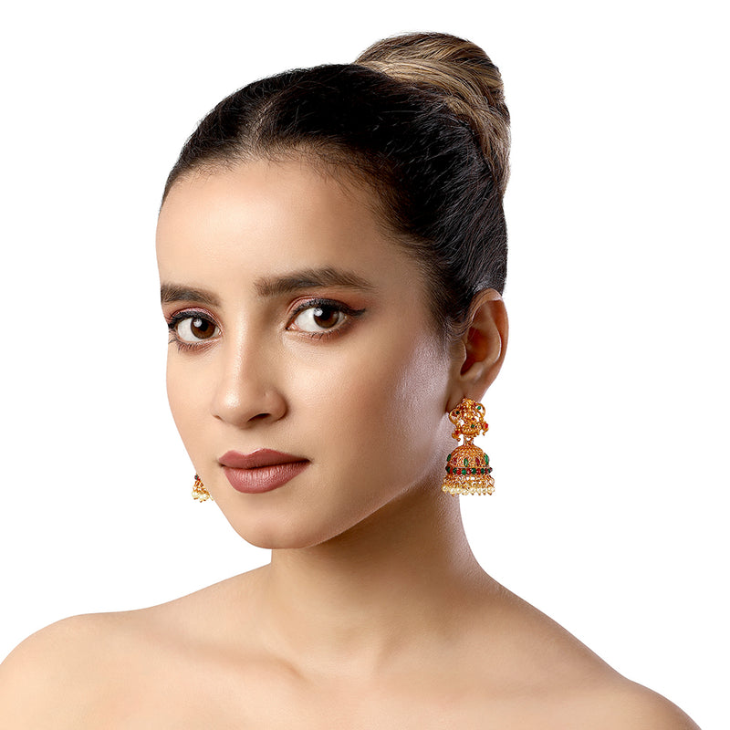 Shrishti Fashion Traditional Laxmi Design Gold Plated Jhumki Earring For Women