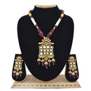 Emerald Kundan Pendent Mala Set With Minakari And Ruby Colour Beads - Ejkm0001