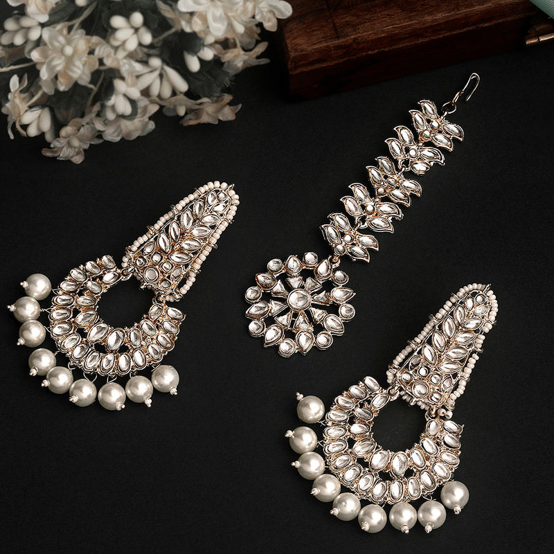 Buy Steorra Jewels Gold Plated Alloy Kundan Polki Pearl AD Stone Earrings  Maang Tikka Set Online at Best Prices in India  JioMart