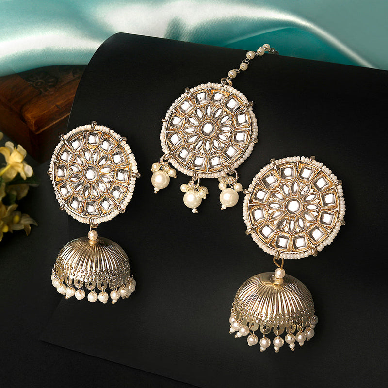 Buy Mominos Fashion Johar Kamal Jhumkas With Maang Tikka Earrings Online at  Best Price | Distacart