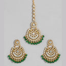 Kord Store Gold Tone Kundan And Green Beads Traditional Earring Maang Tikka Set For Women