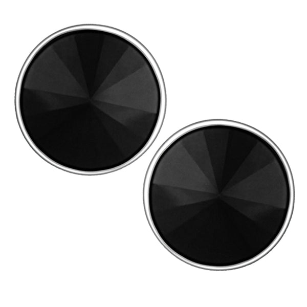 Mahi Rhodium Plated Black Swarovski Crystal Round Piercing Stud Earring Pair For Men (ER1104084RBlaMen)